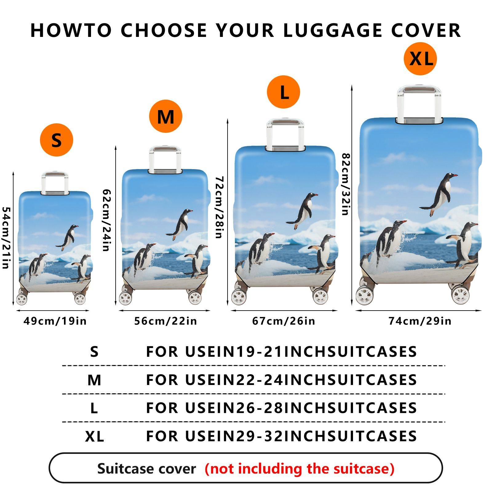 1-Piece Antarctic Penguin Ice Ocean Travel Adventure  Suitcase Luggage Cover, Stretch Protective Sleeve