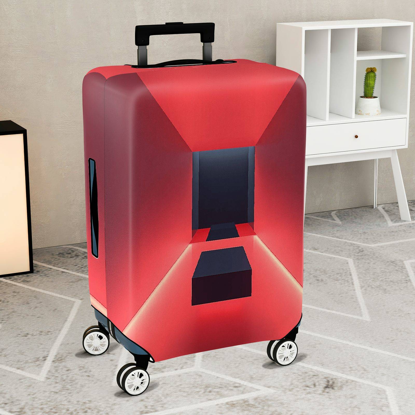 1-Piece Red Geometric Abstract Illusion Artistic Unique  Suitcase Luggage Cover, Stretch Protective Sleeve