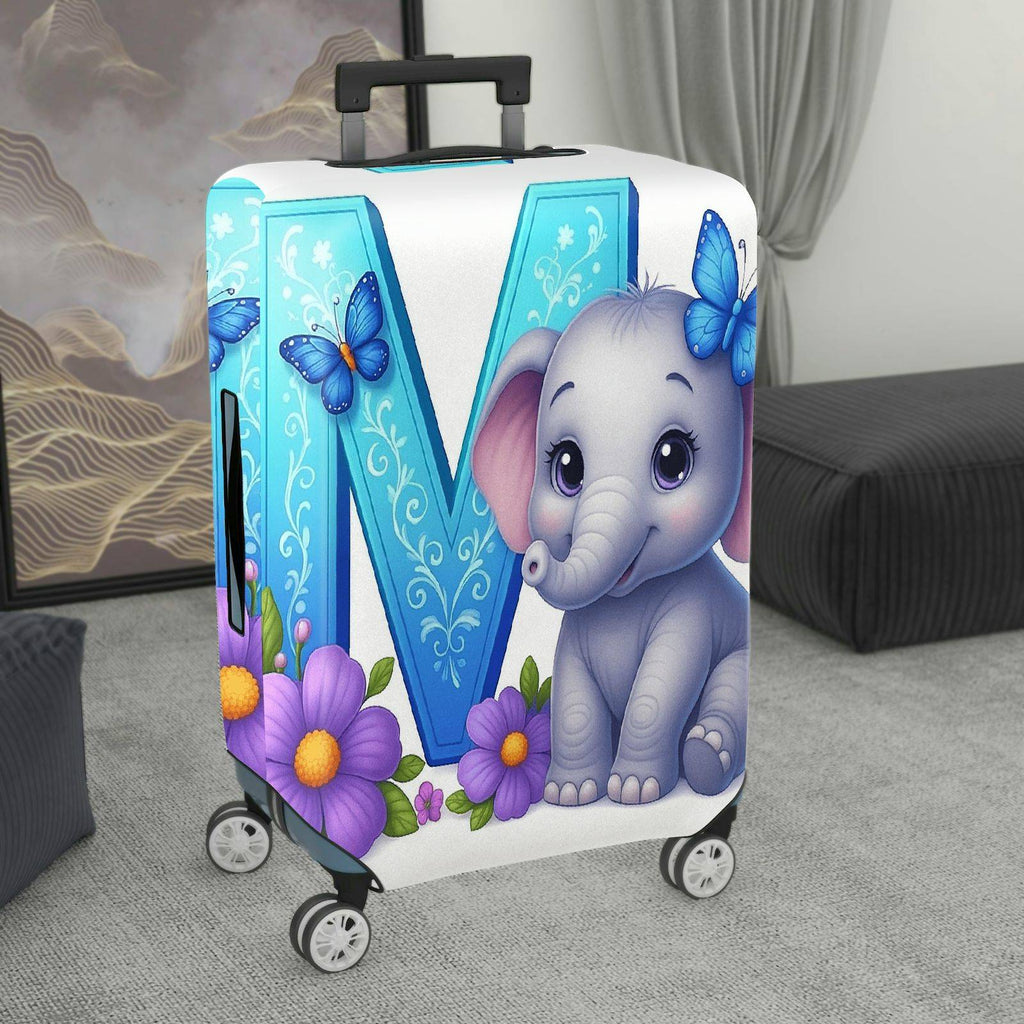 1-Piece Butterfly Floral Elephant Monogram Vibrant Letter  Suitcase Luggage Cover, Stretch Protective Sleeve