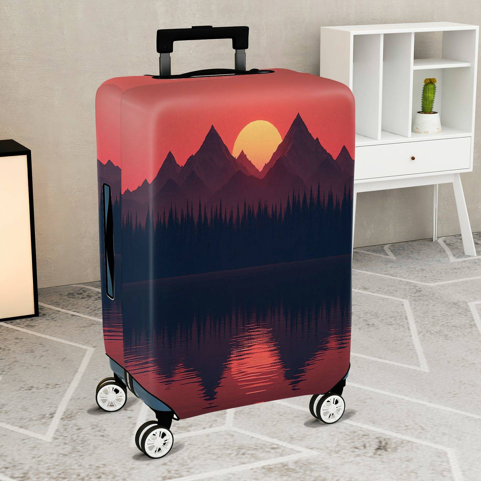 1-Piece Sunset Mountain Forest Landscape Travel  Suitcase Luggage Cover, Stretch Protective Sleeve