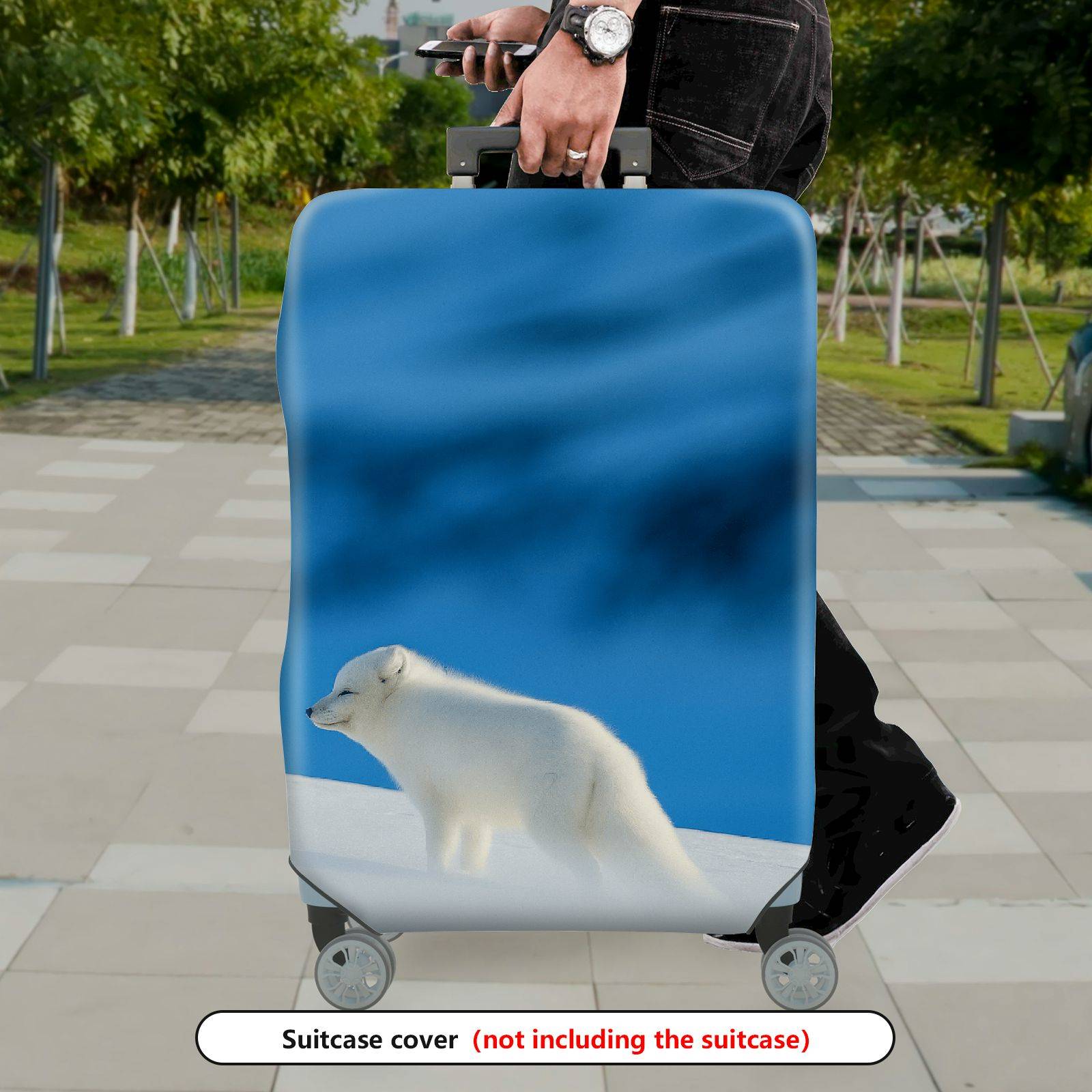 1-Piece Arctic Fox Winter Snowy Blue Landscape Travel  Suitcase Luggage Cover, Stretch Protective Sleeve