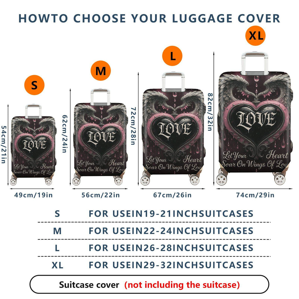 1-Piece Love Heart Wings Gothic Romantic Artistic  Suitcase Luggage Cover, Stretch Protective Sleeve