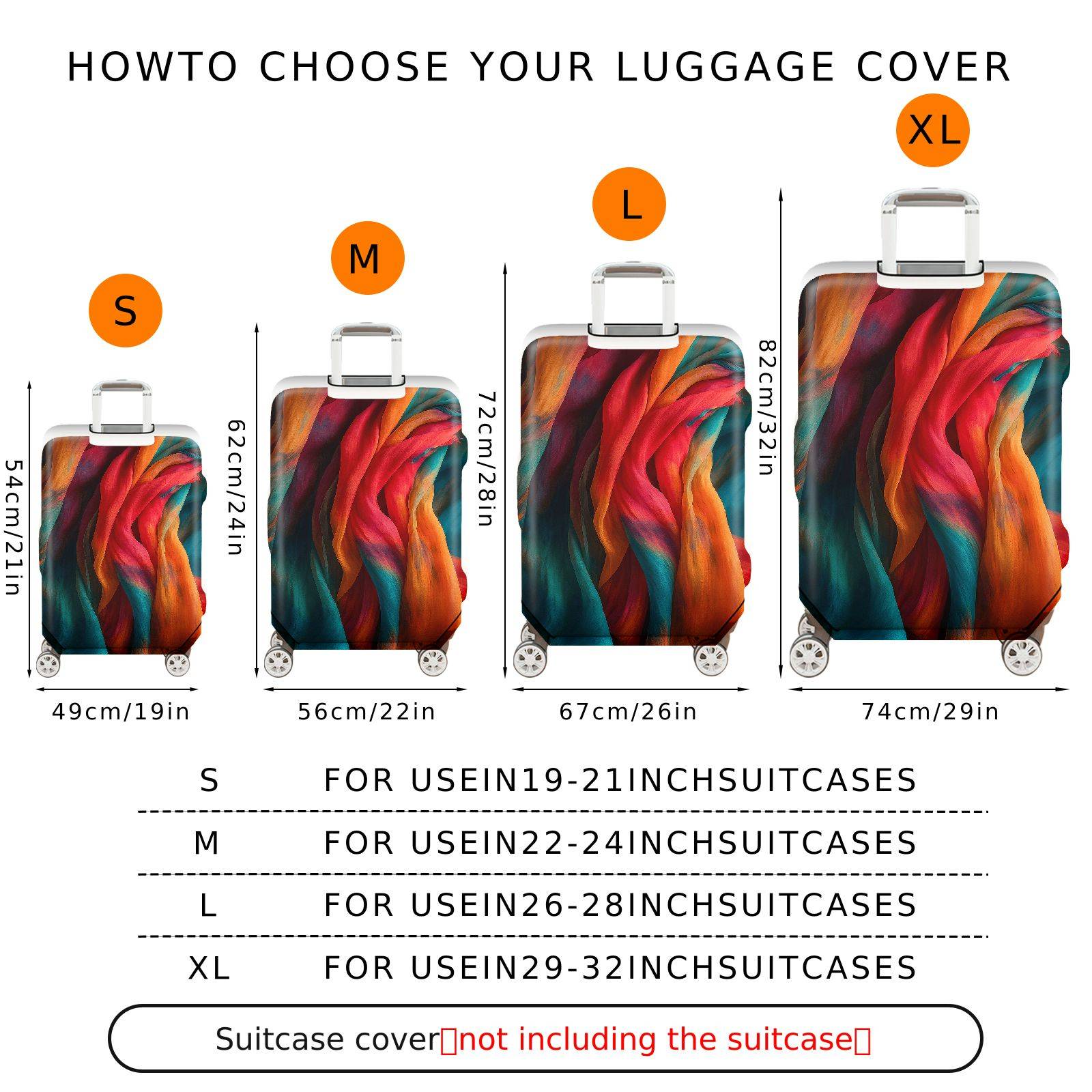 1-Piece Colorful Rainbow Abstract Artistic Vibrant Dynamic  Suitcase Luggage Cover, Stretch Protective Sleeve