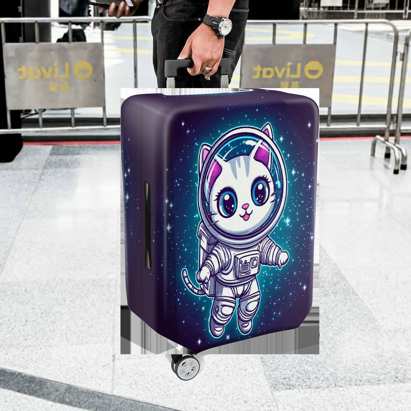 1-Piece Cosmic Kitty Astronaut Space Galaxy Stars  Suitcase Luggage Cover, Stretch Protective Sleeve