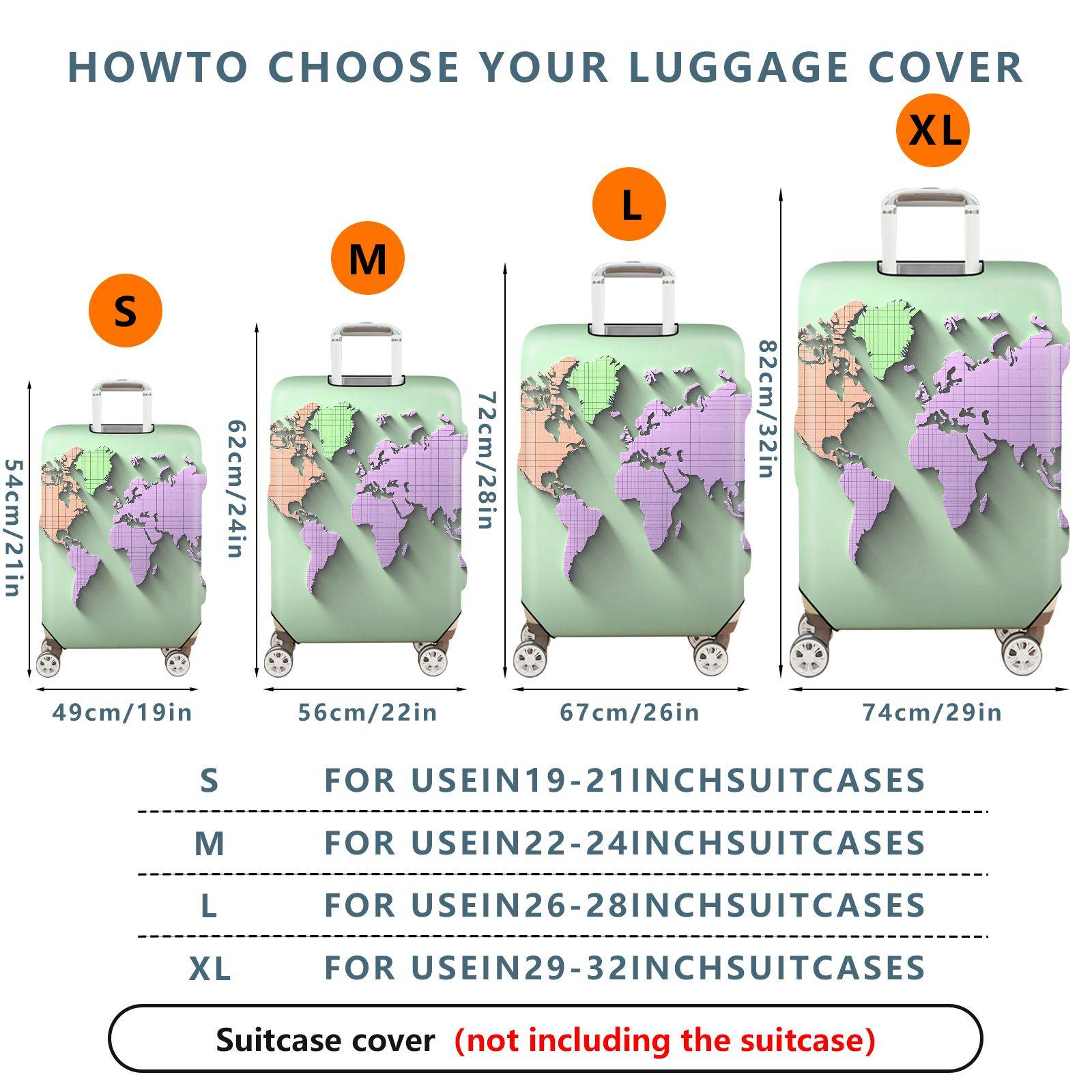 1-Piece World Map Travel Destination Pattern Multicolor Geometric  Suitcase Luggage Cover, Stretch Protective Sleeve