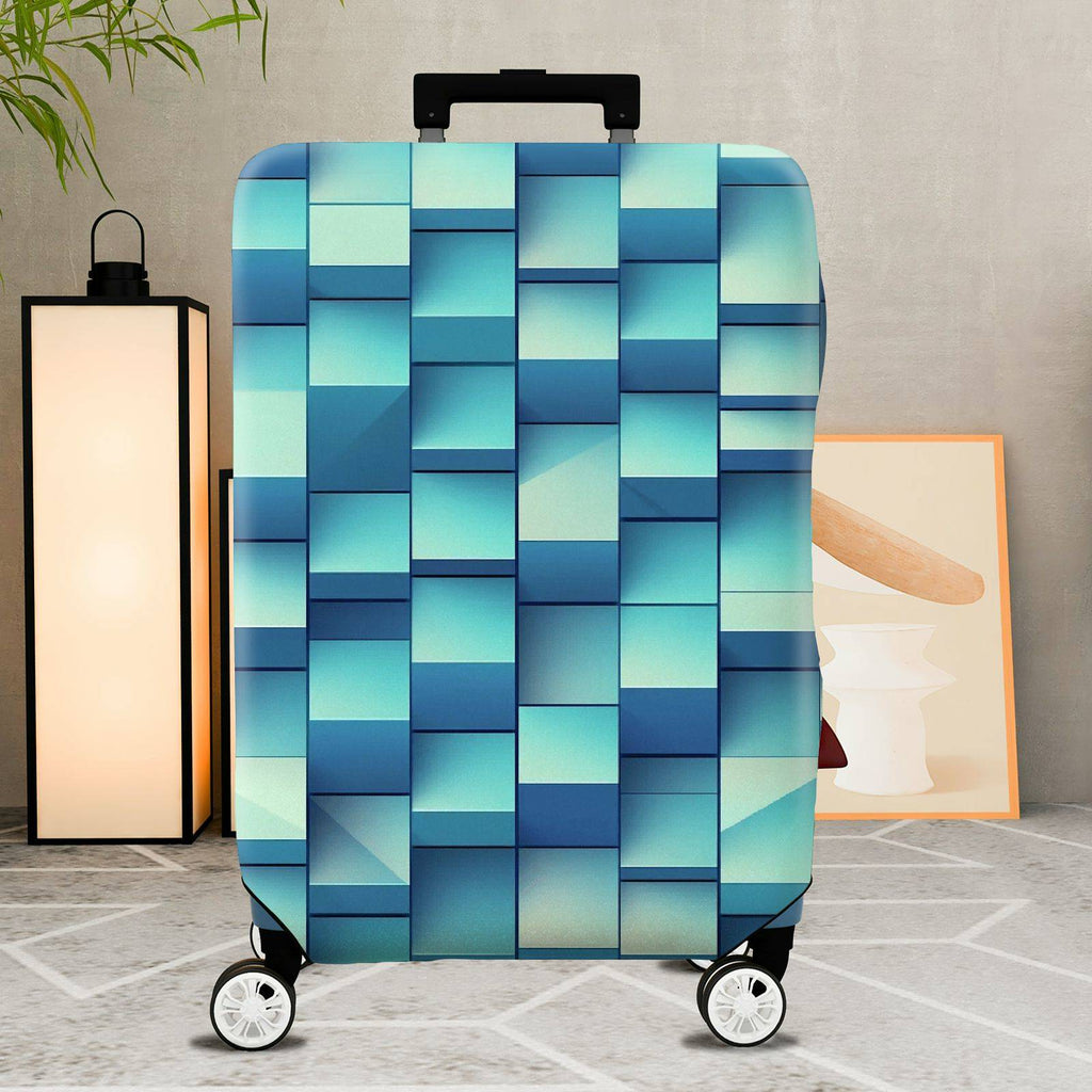 1-Piece Blue Geometric Abstract Modern Stylish Vibrant  Suitcase Luggage Cover, Stretch Protective Sleeve