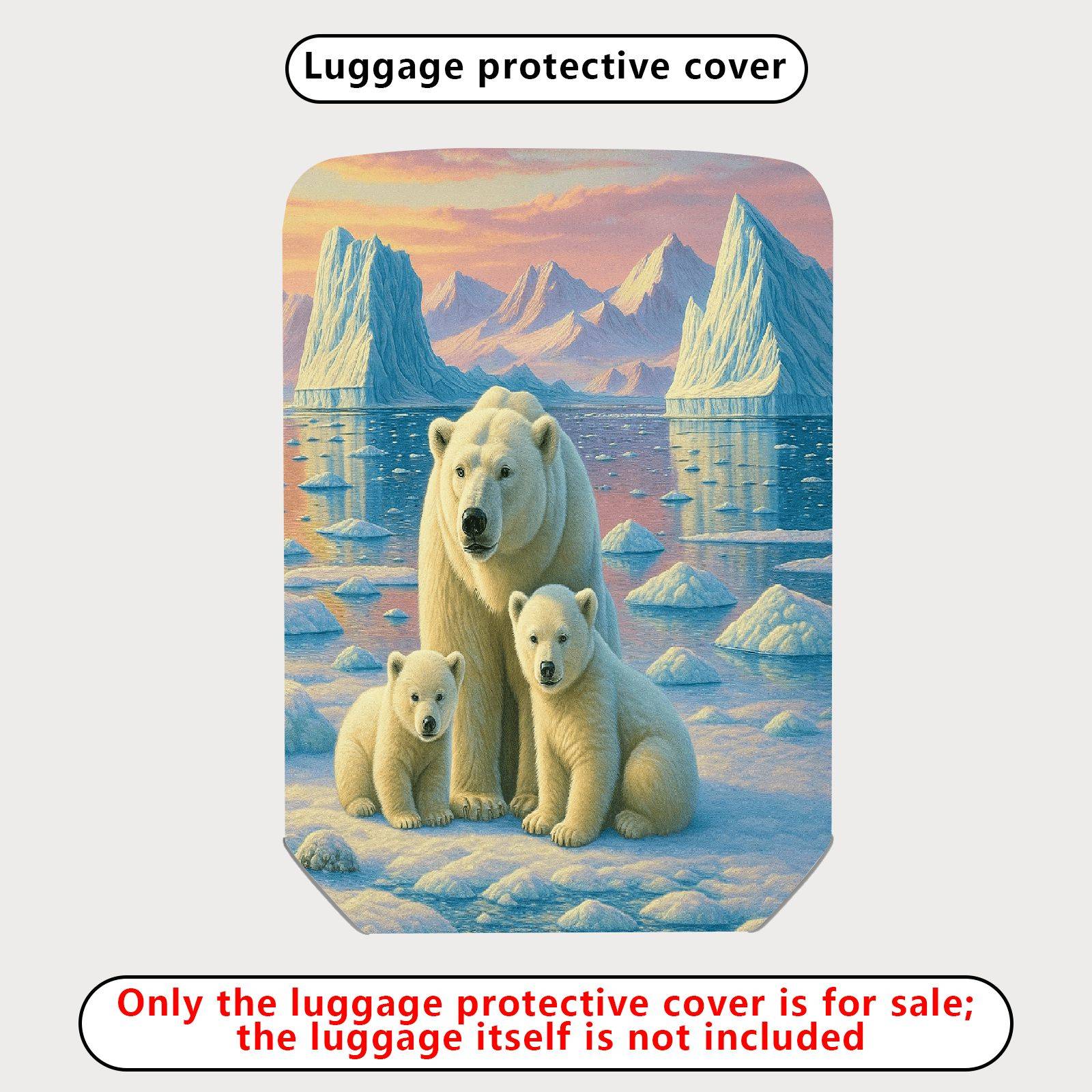 1-Piece Arctic Polar Bear Family Scenic Sunset Iceberg Wilderness  Suitcase Luggage Cover, Stretch Protective Sleeve