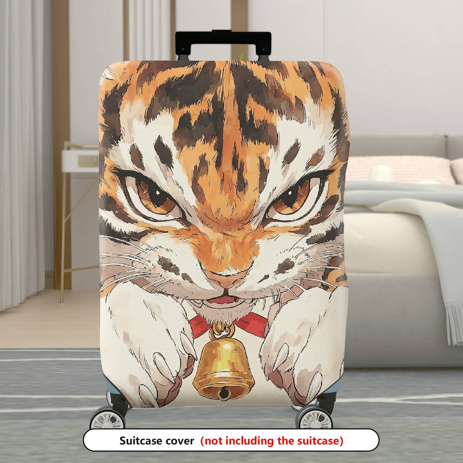 1-Piece Animal Tiger Pattern Protector Bells Ears Whiskers  Suitcase Luggage Cover, Stretch Protective Sleeve