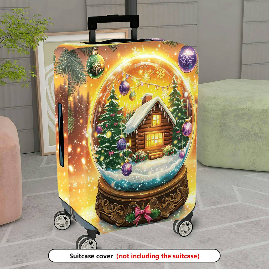 1-Piece Snow Globe Christmas Cabin Holiday Festive Winter  Suitcase Luggage Cover, Stretch Protective Sleeve