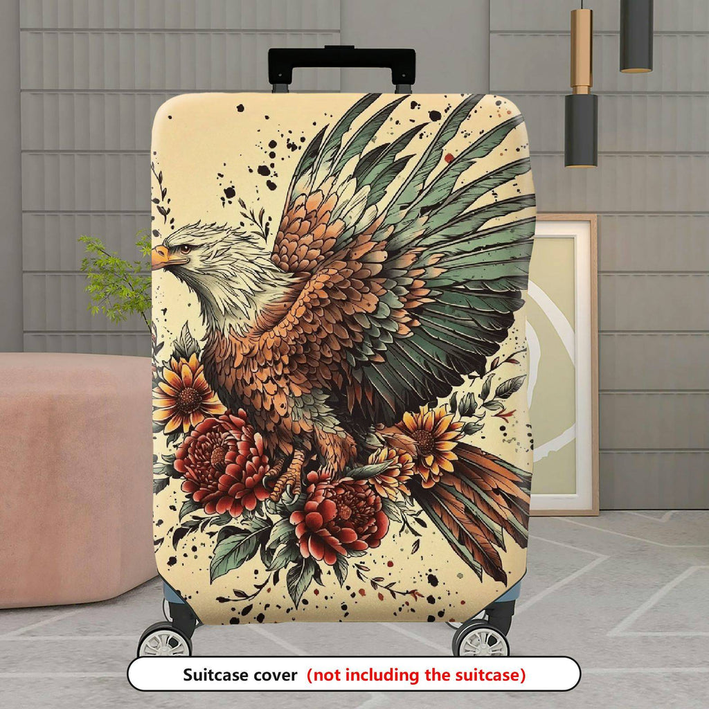 1-Piece Eagle Floral Vintage Artistic Nature Wildlife  Suitcase Luggage Cover, Stretch Protective Sleeve
