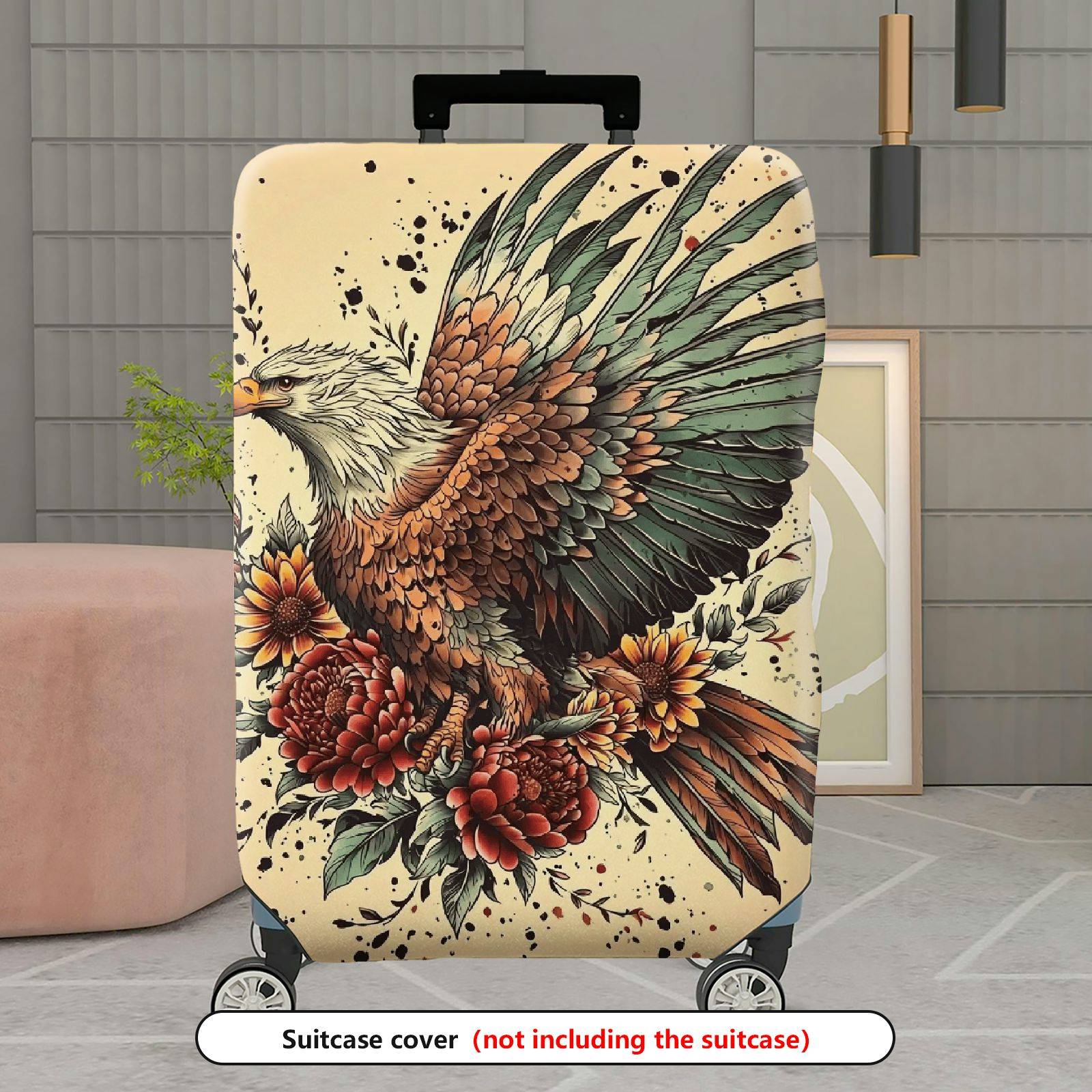 1-Piece Eagle Floral Vintage Artistic Nature Wildlife  Suitcase Luggage Cover, Stretch Protective Sleeve