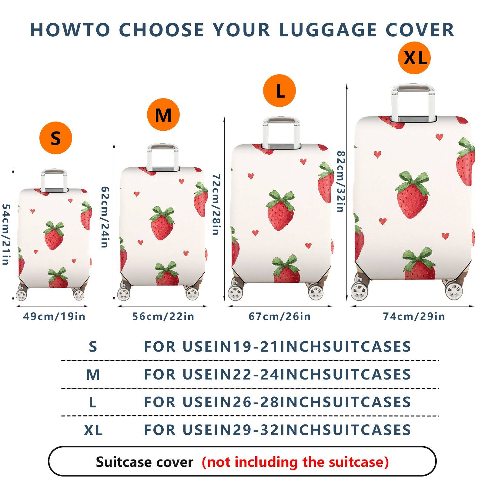 1-Piece Strawberry Heart Love White Red Green Pattern  Suitcase Luggage Cover, Stretch Protective Sleeve