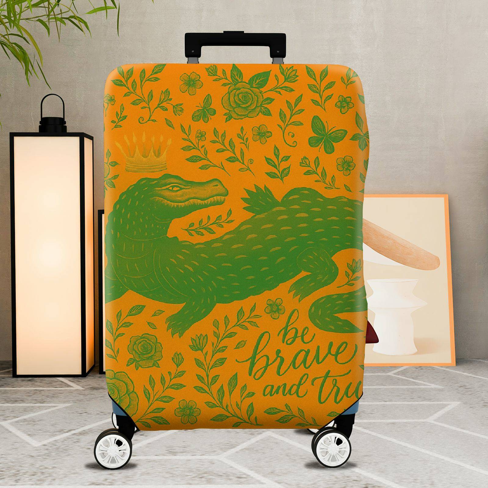 1-Piece Alligator Crown Floral Inspirational Text Adventure Animal  Suitcase Luggage Cover, Stretch Protective Sleeve