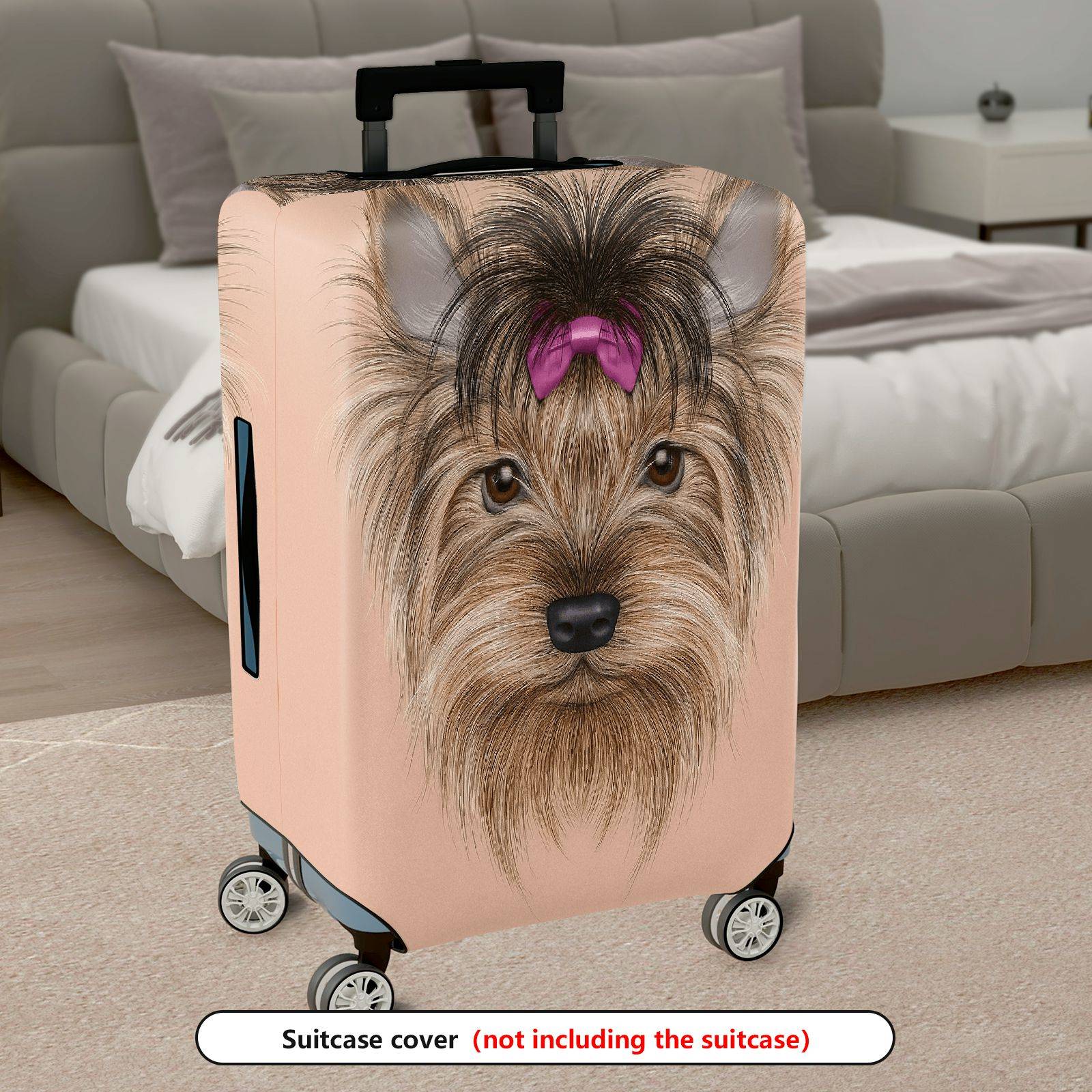 1-Piece Cute Yorkshire Dog Bowknot Pink Print  Animal  Suitcase Luggage Cover, Stretch Protective Sleeve