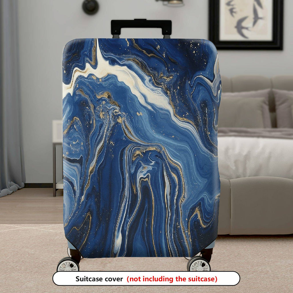 1-Piece Abstract Blue Gold Marble Pattern Art Style Unique Artistic Chic  Suitcase Luggage Cover, Stretch Protective Sleeve