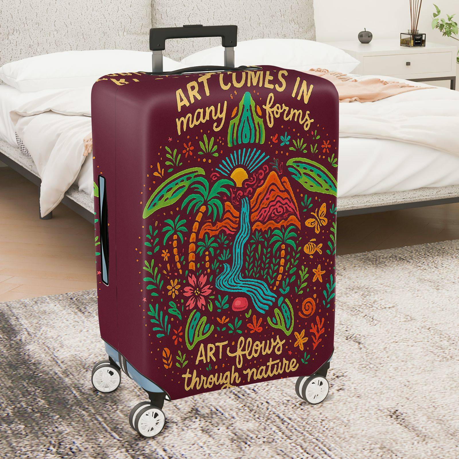 1-Piece Artistic Nature Colorful Flow Tropical Botanical Travel  Suitcase Luggage Cover, Stretch Protective Sleeve
