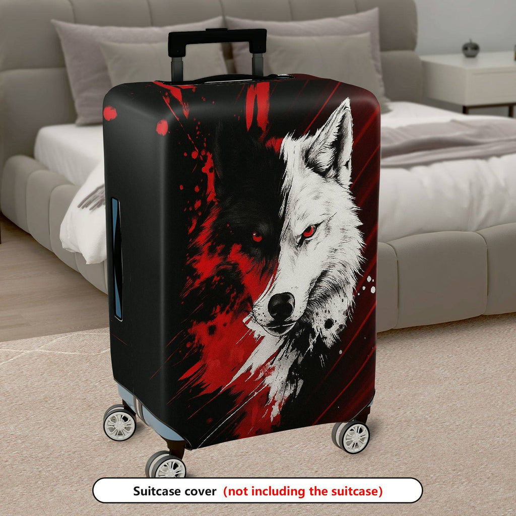 1-Piece Red Black Wolf Animal Abstract Stylish Cool Artistic  Suitcase Luggage Cover, Stretch Protective Sleeve