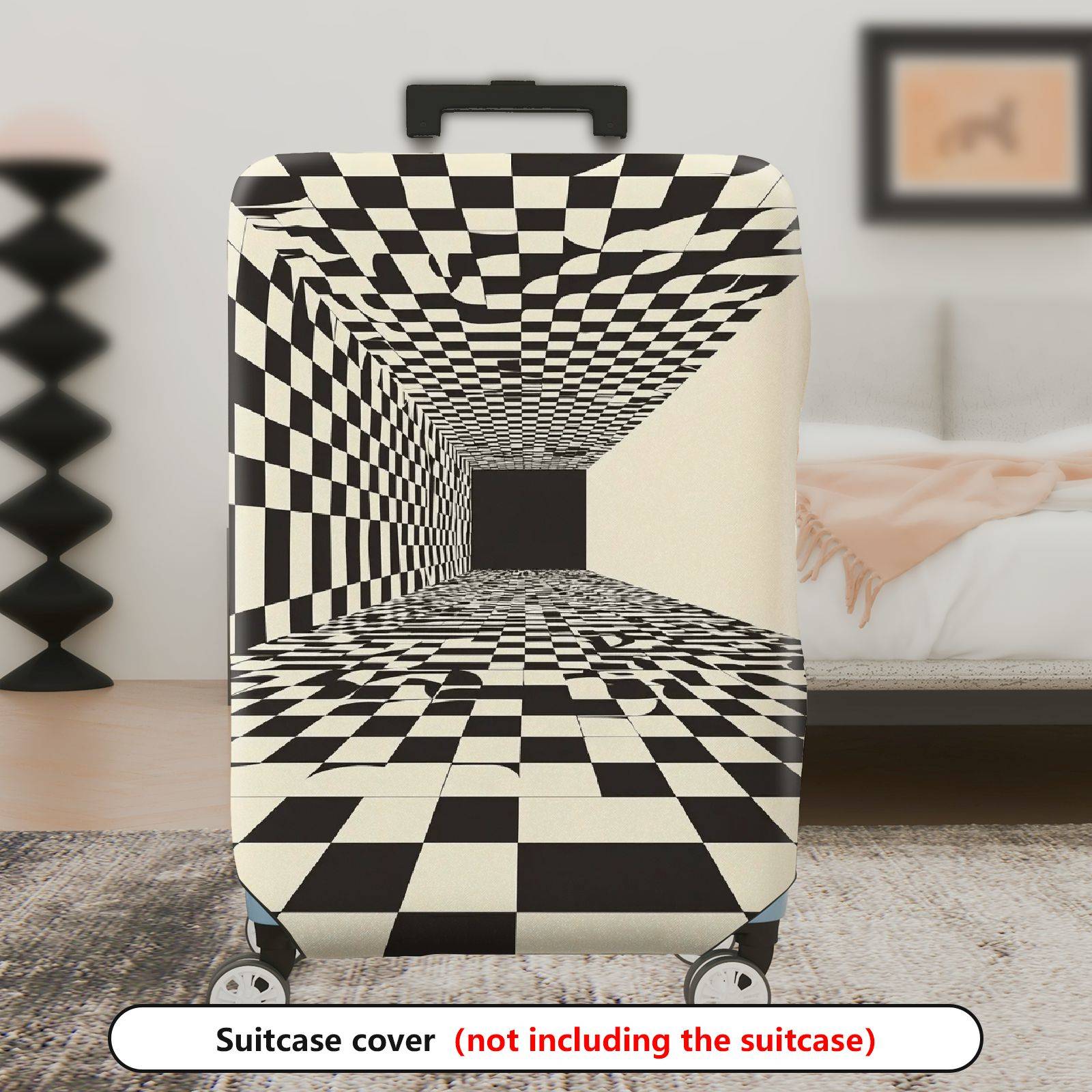 1-Piece Geometric Optical Illusion Black White Checkerboard Abstract  Suitcase Luggage Cover, Stretch Protective Sleeve