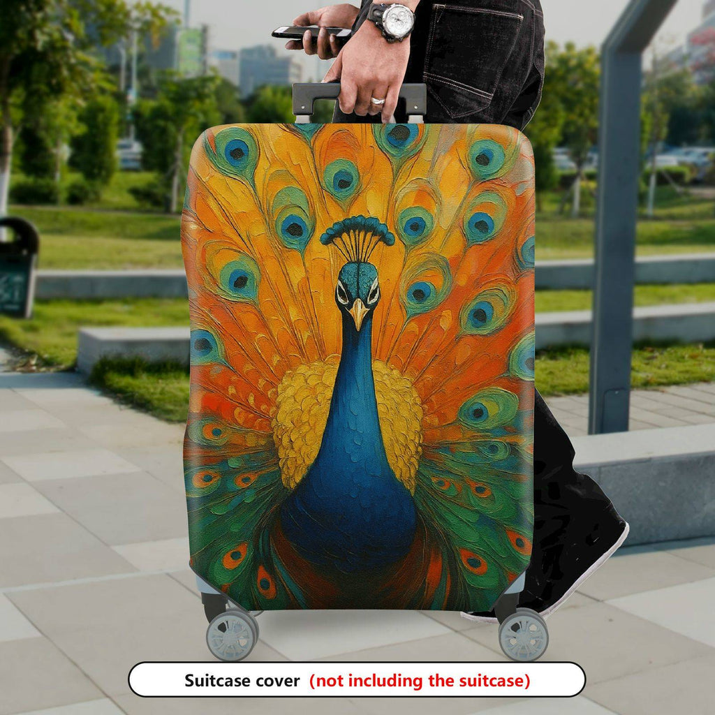 1-Piece Peacock Feather Pattern Vibrant Colorful Artistic Stylish  Suitcase Luggage Cover, Stretch Protective Sleeve