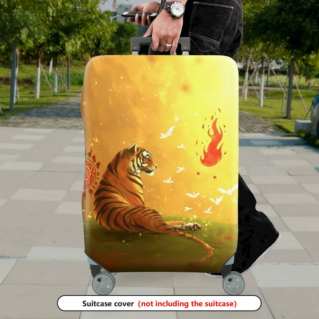 1-Piece Golden Tiger  Birds Mandala Artistic  Suitcase Luggage Cover, Stretch Protective Sleeve