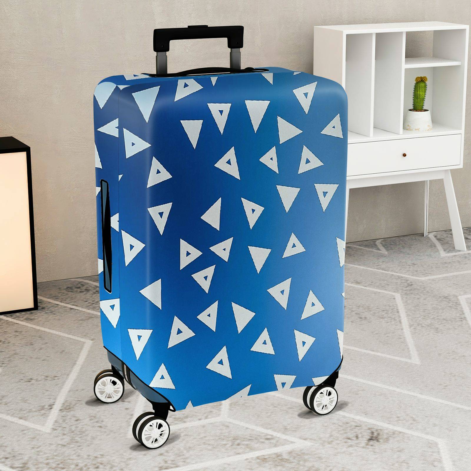 1-Piece Blue Vibrant Geometric Triangle Pattern Stylish Durable  Suitcase Luggage Cover, Stretch Protective Sleeve