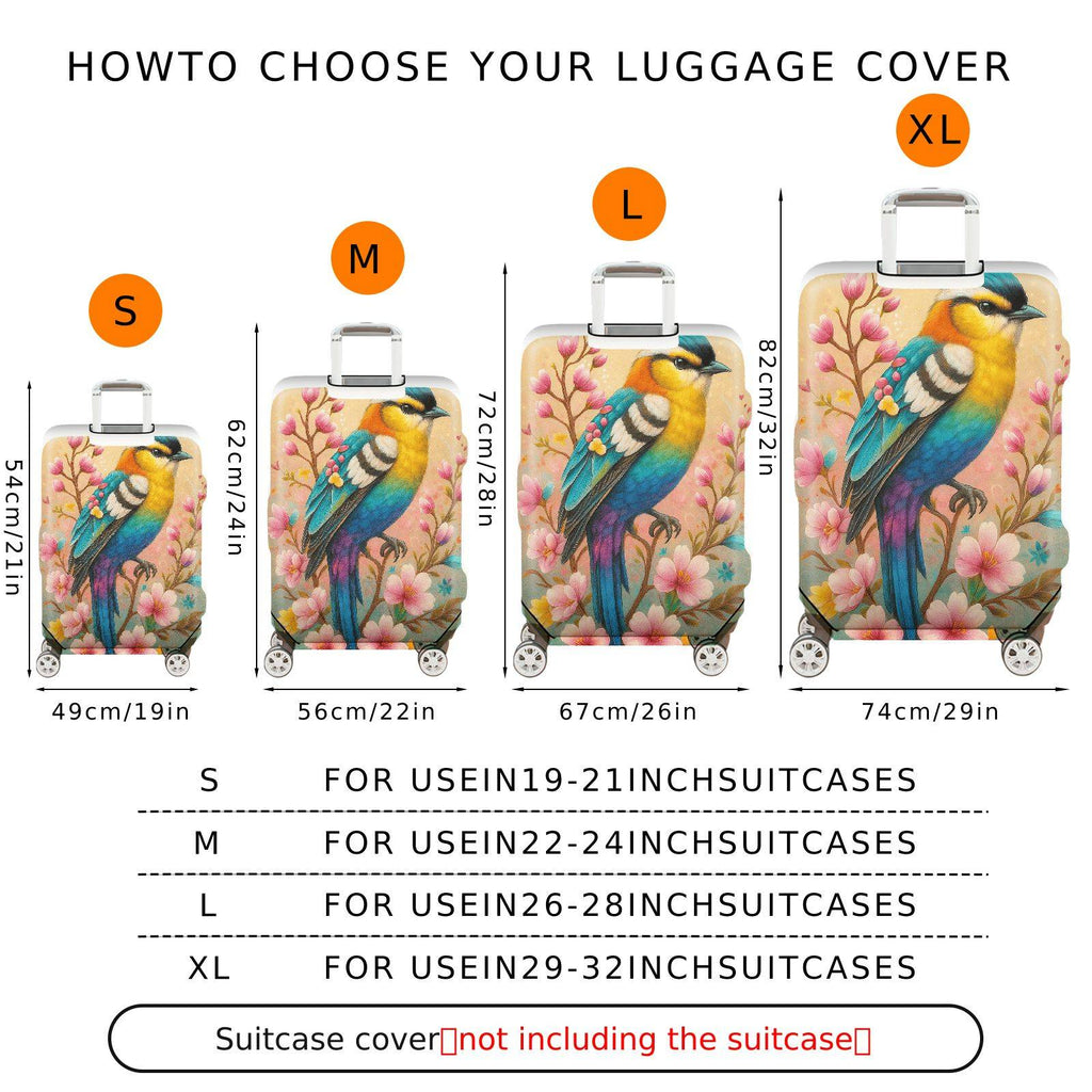 1-Piece Bird Floral Colorful Elegant Artistic Unique  Suitcase Luggage Cover, Stretch Protective Sleeve