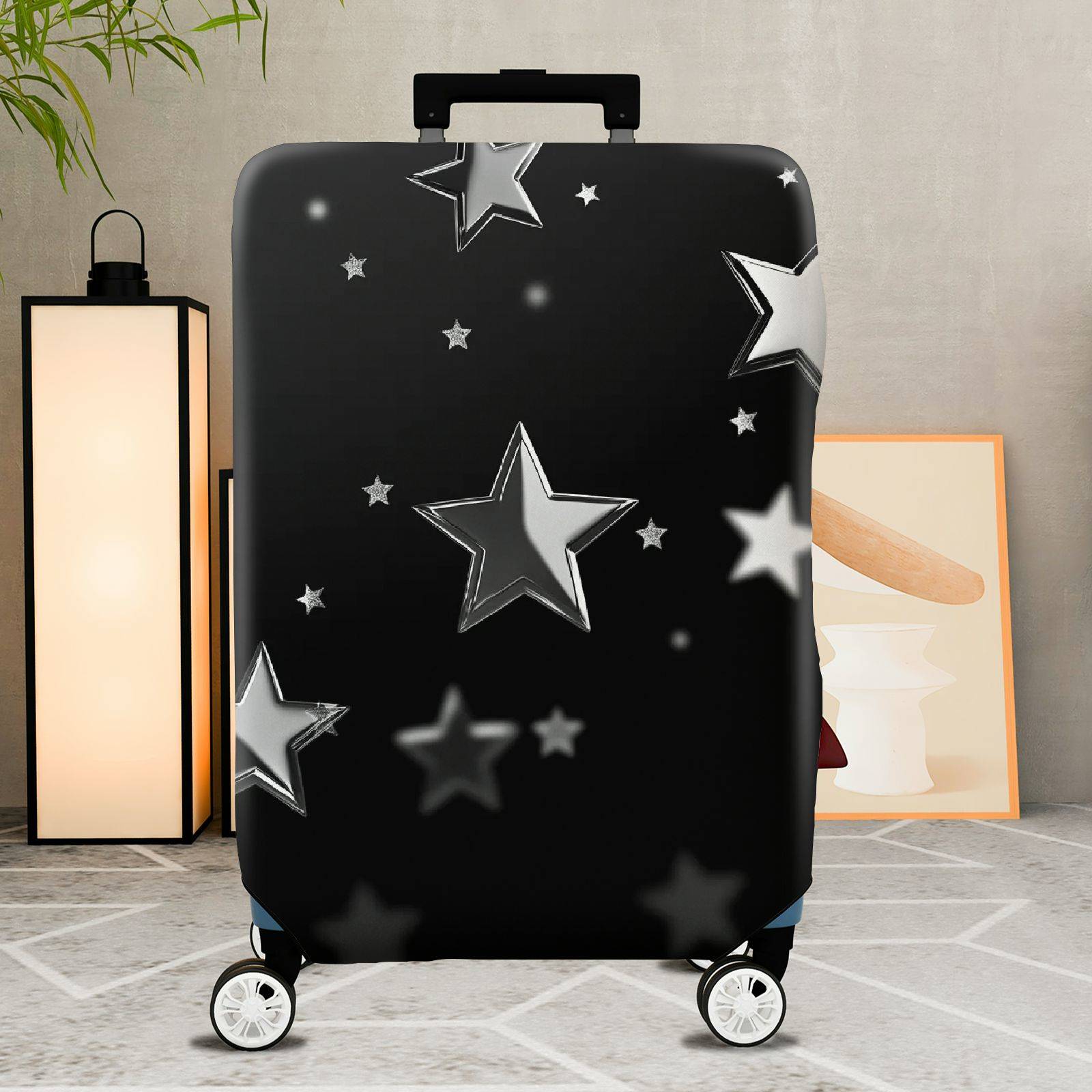 1-Piece Starry Night Black Silver Cosmic Shiny Celestial Astral  Suitcase Luggage Cover, Stretch Protective Sleeve