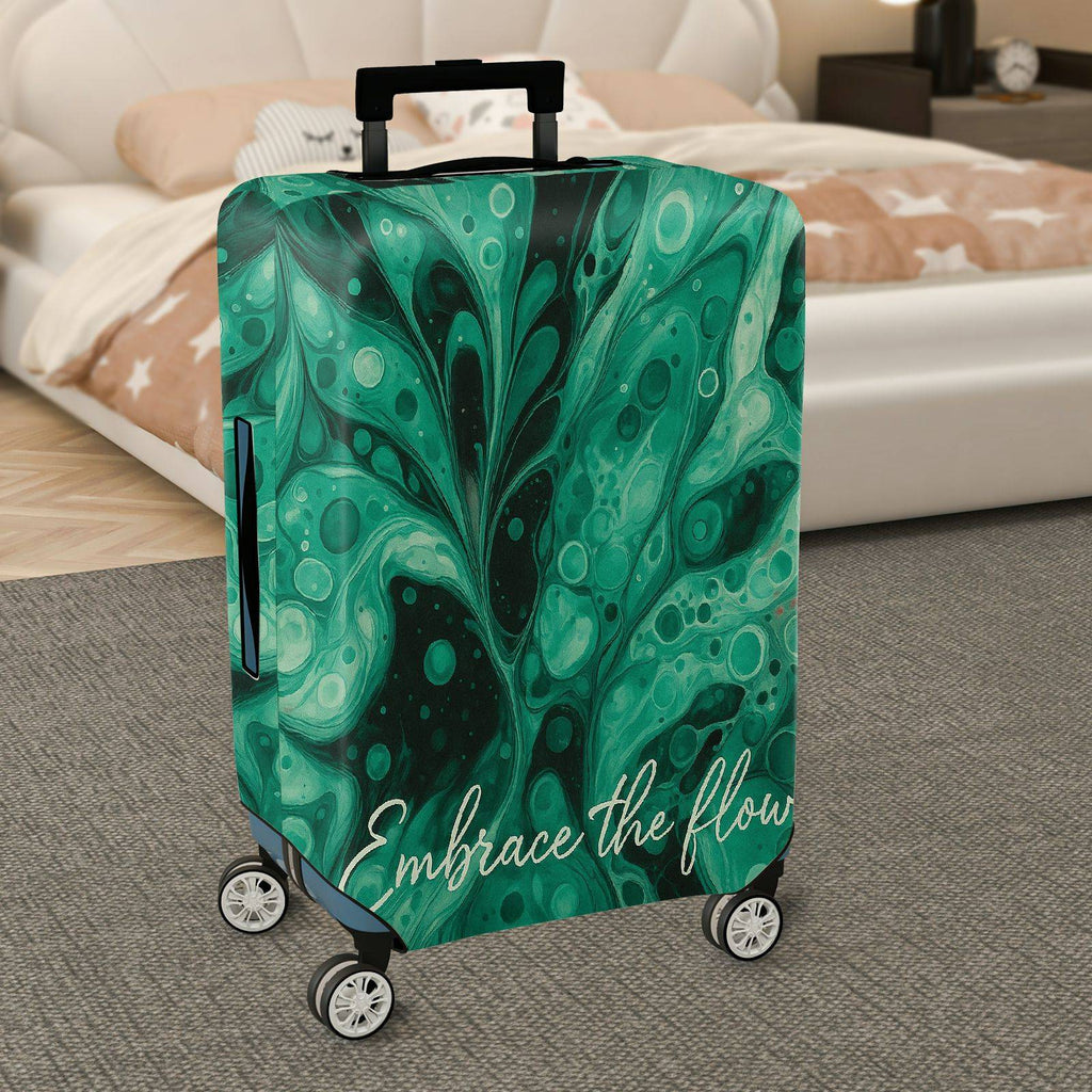 1-Piece Abstract Marble Swirl Green Artistic Flow  Suitcase Luggage Cover, Stretch Protective Sleeve