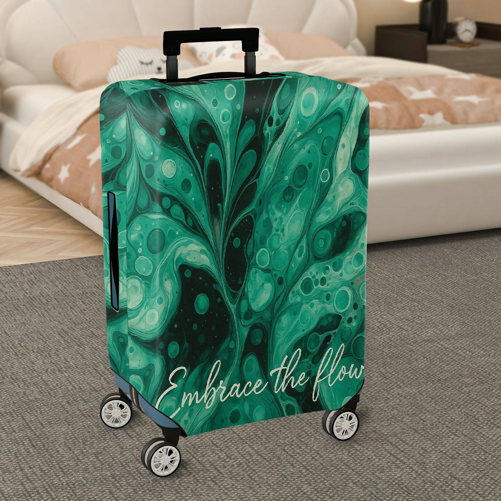 1-Piece Abstract Marble Swirl Green Artistic Flow  Suitcase Luggage Cover, Stretch Protective Sleeve