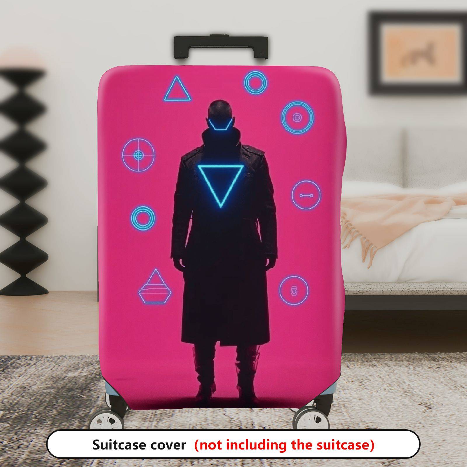 1-Piece Cyberpunk Futuristic Geometric Sci-Fi  Suitcase Luggage Cover, Stretch Protective Sleeve