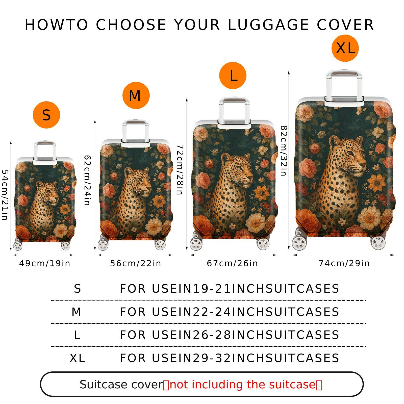 1-Piece Artistic Floral Leopard Butterfly Nature Elegant  Suitcase Luggage Cover, Stretch Protective Sleeve