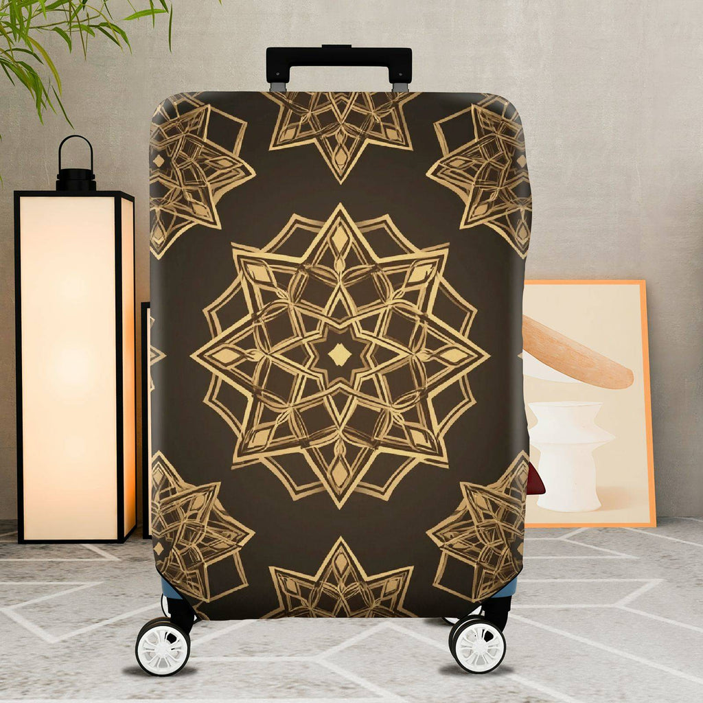1-Piece Geometric Mandala Pattern Brown Gold Stylish Elegant Travel  Suitcase Luggage Cover, Stretch Protective Sleeve