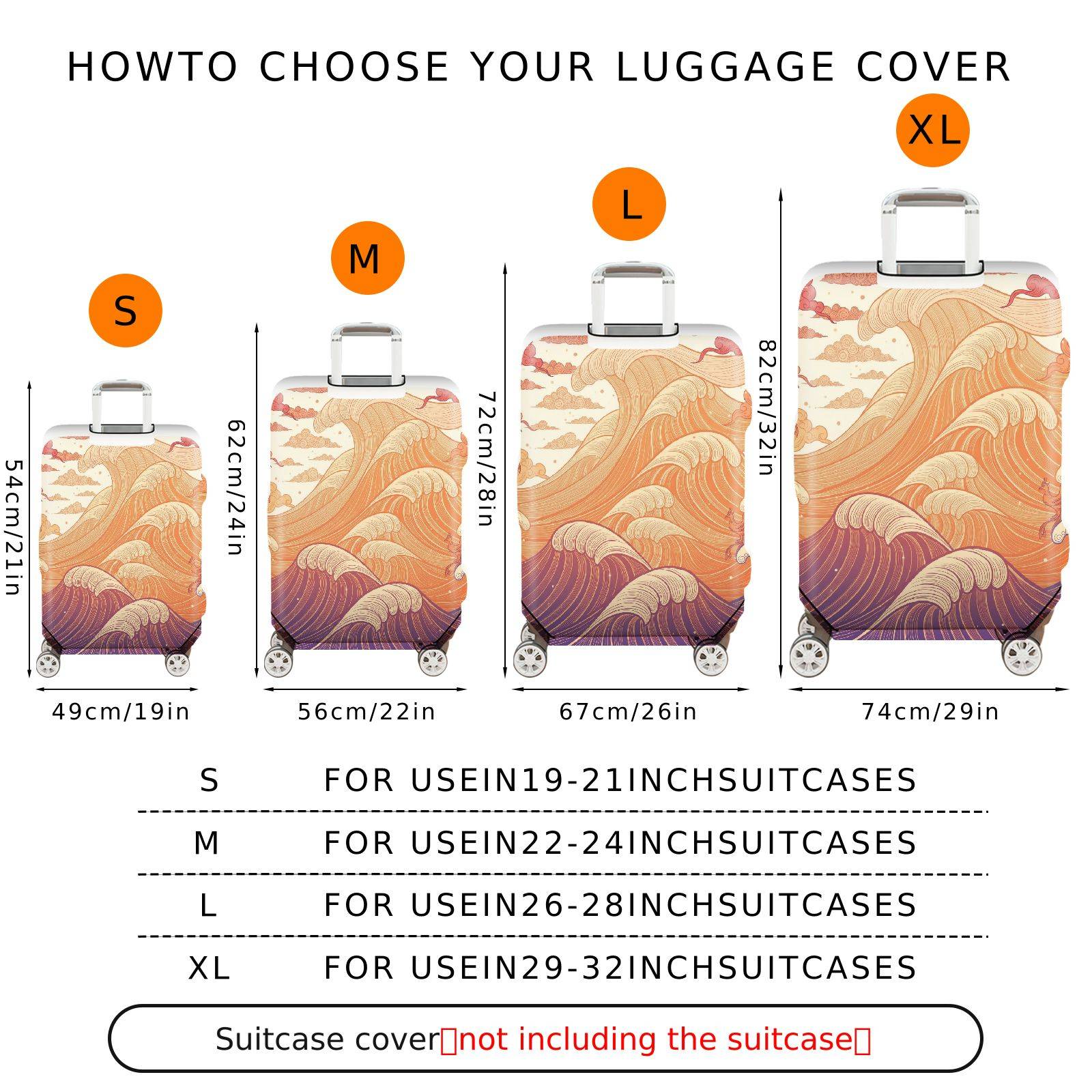 1-Piece Abstract Ocean Waves Artistic Flow Zen Mythical  Suitcase Luggage Cover, Stretch Protective Sleeve