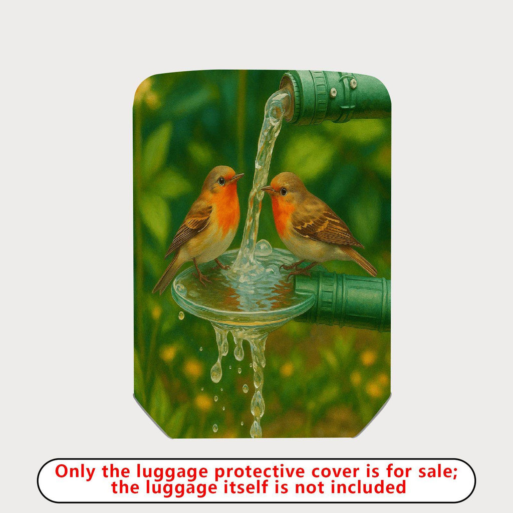 1-Piece Birds Nature Watercolor Pipe Green Artistic  Suitcase Luggage Cover, Stretch Protective Sleeve