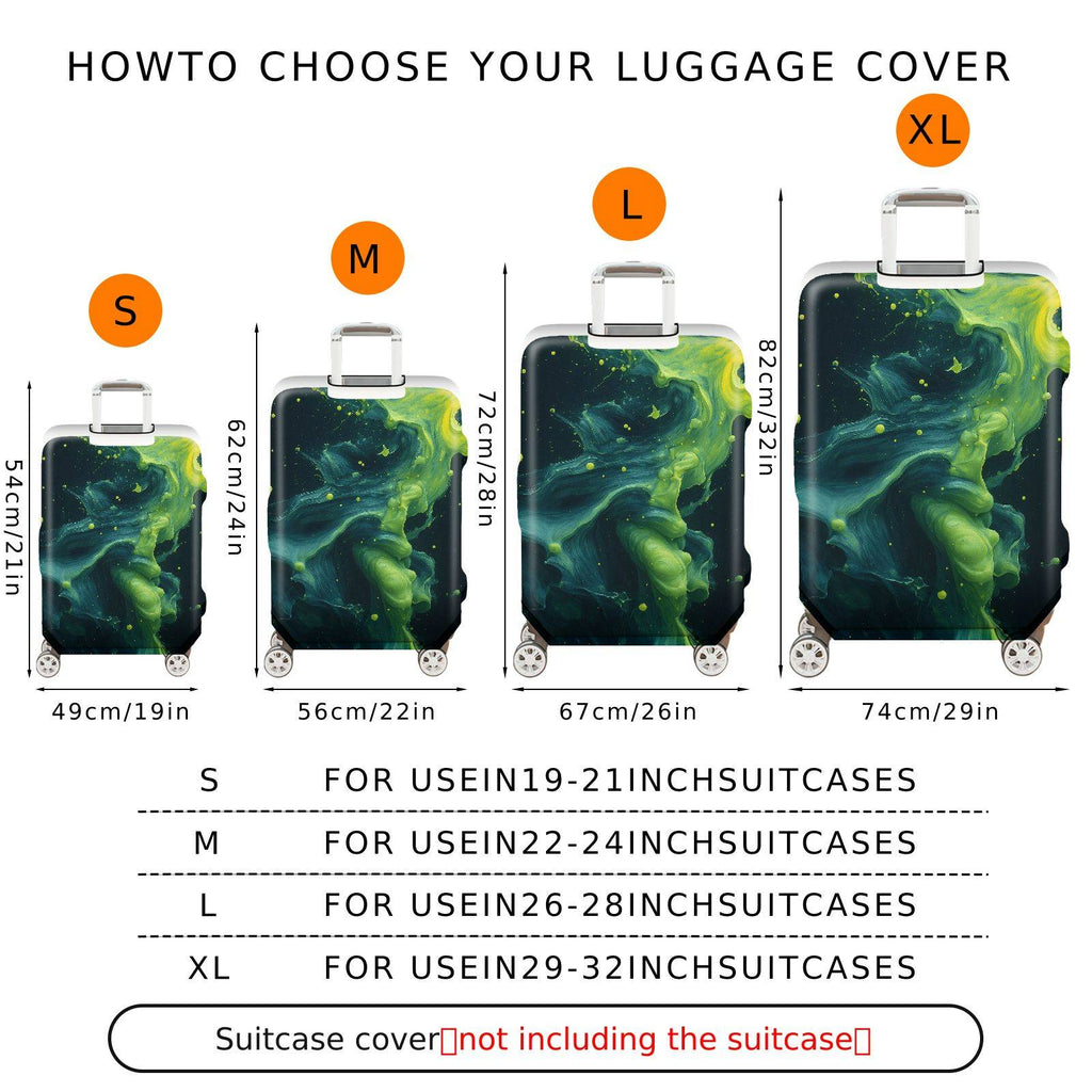 1-Piece Abstract Swirl Splash Green Black Artistic  Suitcase Luggage Cover, Stretch Protective Sleeve
