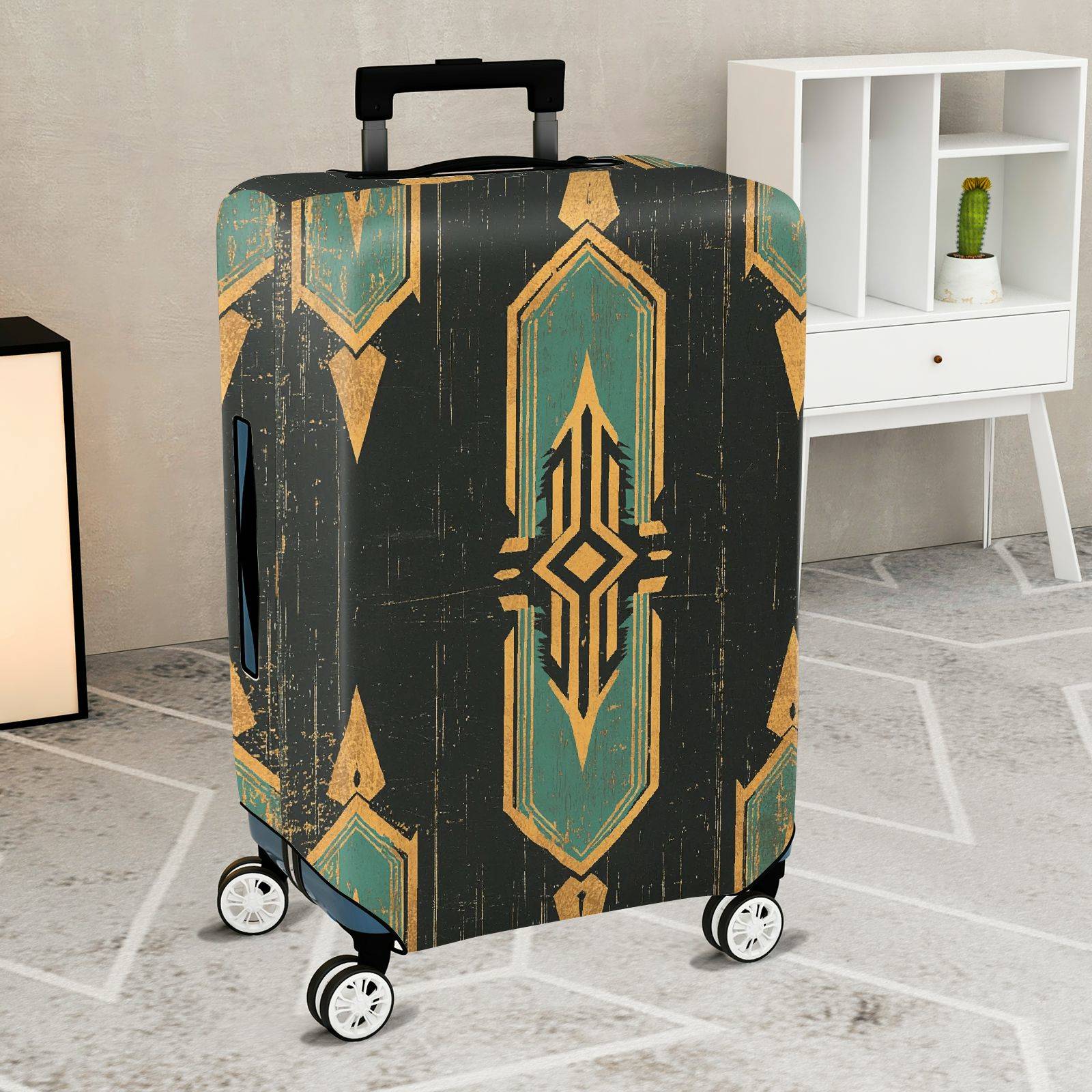 1-Piece Geometric Vintage Abstract Art Deco Pattern  Suitcase Luggage Cover, Stretch Protective Sleeve