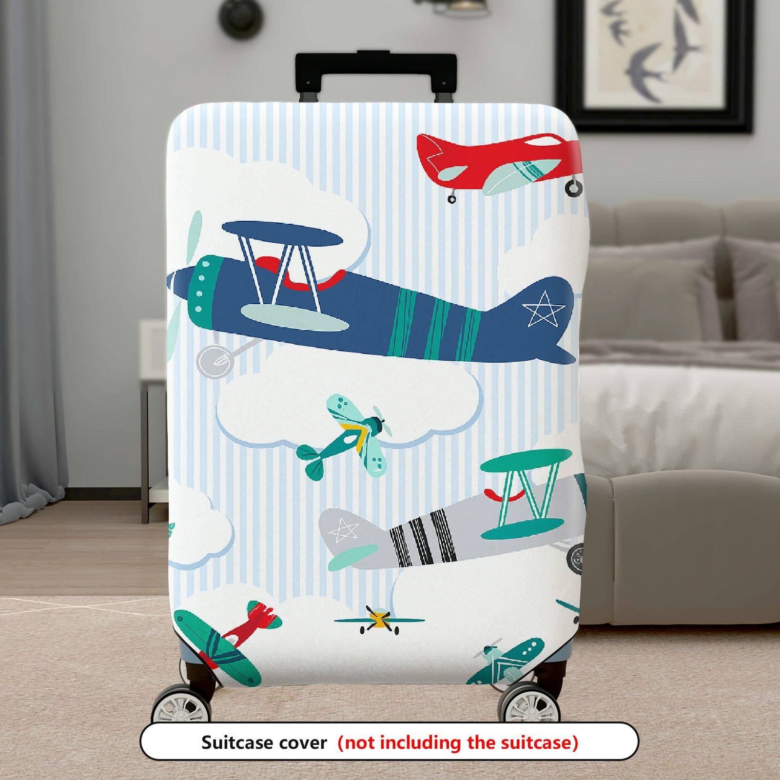 1-Piece Airplane Cloud Stripe Travel Luggage  Suitcase Luggage Cover, Stretch Protective Sleeve