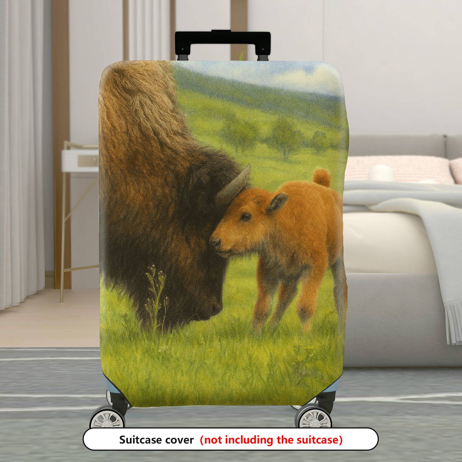 1-Piece Buffalo Landscape Pastoral Nature Animal Herd  Suitcase Luggage Cover, Stretch Protective Sleeve