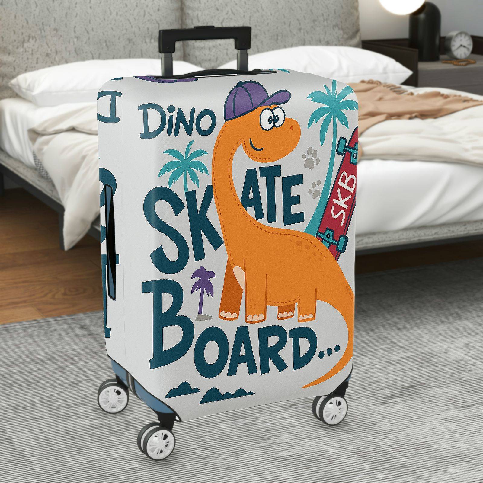 1-Piece Dino  Skateboard Palm Tree Fun  Suitcase Luggage Cover, Stretch Protective Sleeve