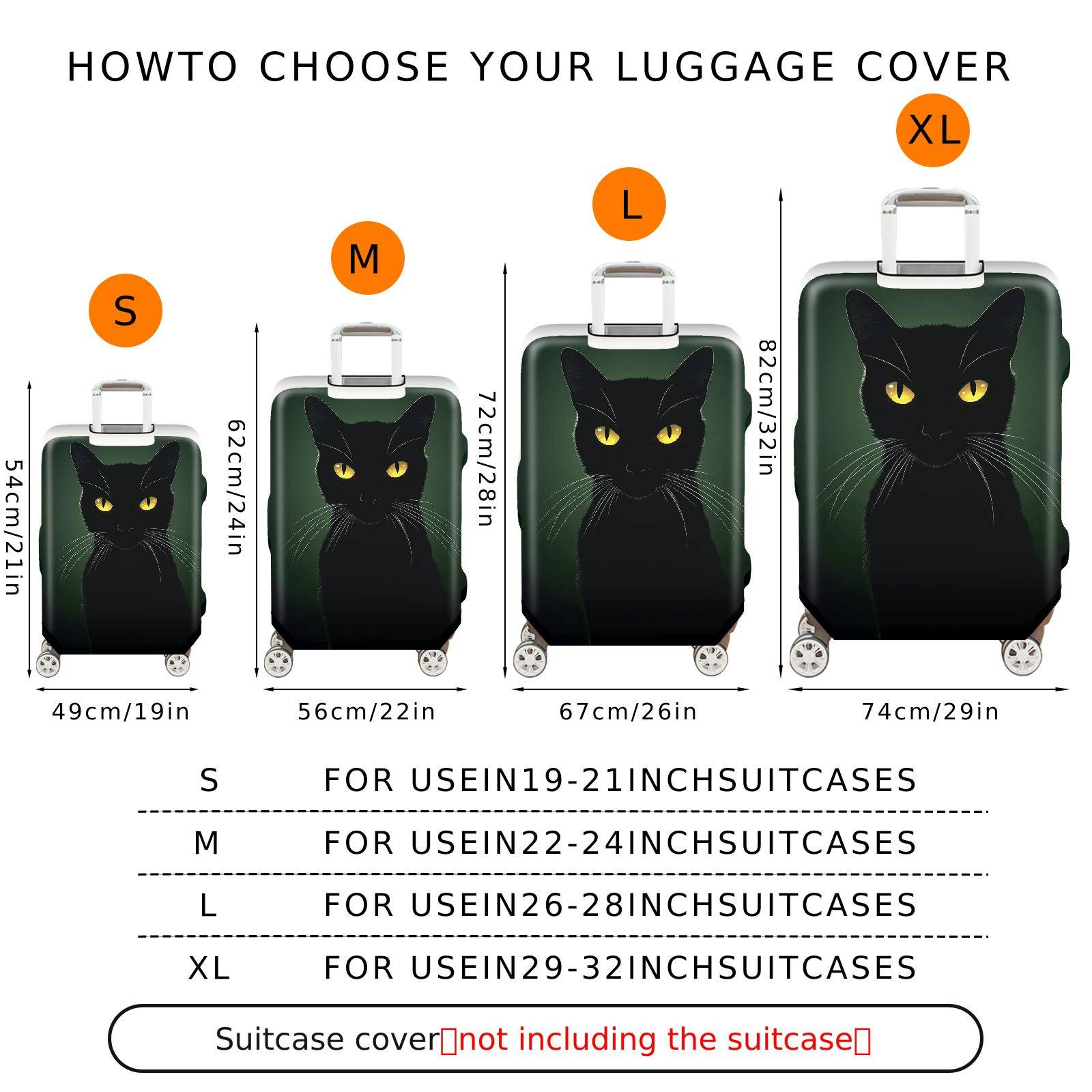 1-Piece Black Cat Pattern Mysterious Minimalist Artistic Luggage  Suitcase Luggage Cover, Stretch Protective Sleeve