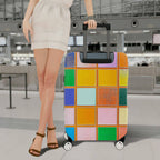 1-Piece Colorful Abstract Geometric Vibrant Pattern Square  Suitcase Luggage Cover, Stretch Protective Sleeve