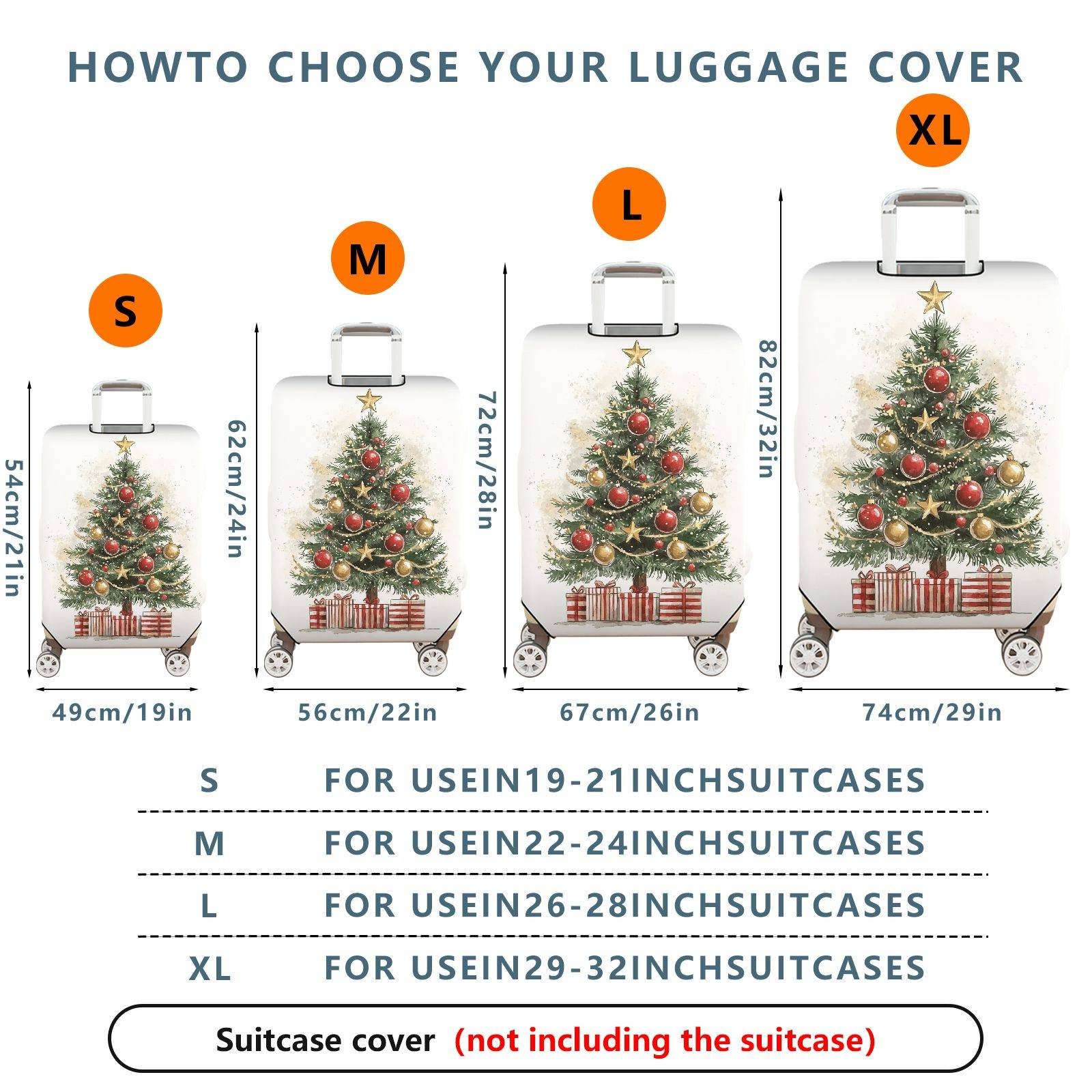 1-Piece Christmas Tree Holiday Festive Cheerful Merry  Suitcase Luggage Cover, Stretch Protective Sleeve