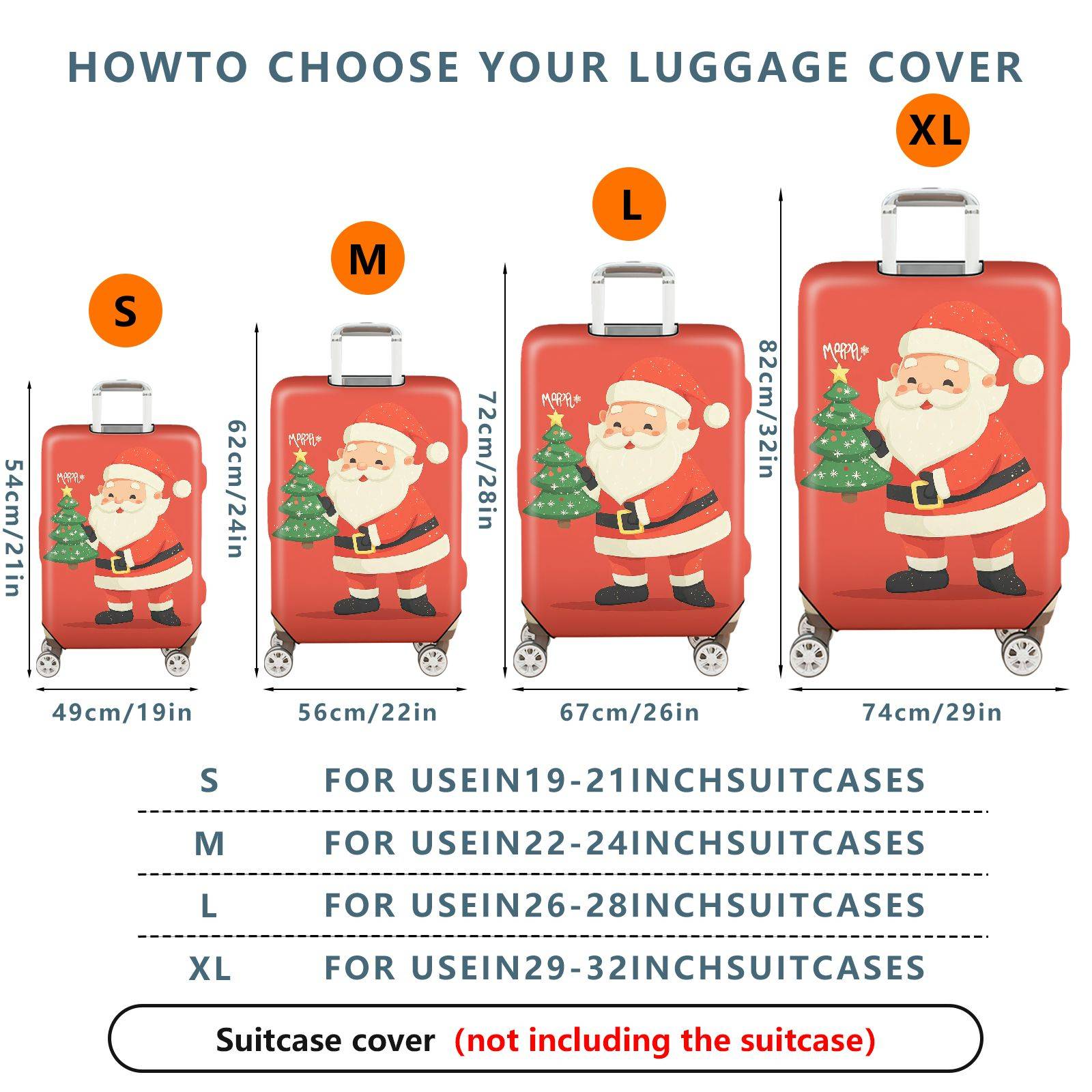 1-Piece Santa Claus Christmas Tree Red Holiday Festive  Suitcase Luggage Cover, Stretch Protective Sleeve