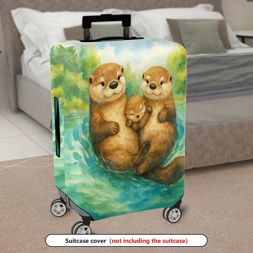 1-Piece Adorable Otter Watercolor Art  Nature Family  Suitcase Luggage Cover, Stretch Protective Sleeve