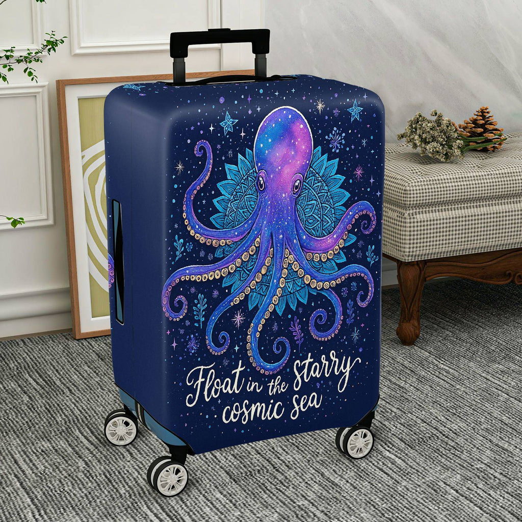 1-Piece Cosmic Octopus Starry Blue Space Mandala Marine  Suitcase Luggage Cover, Stretch Protective Sleeve