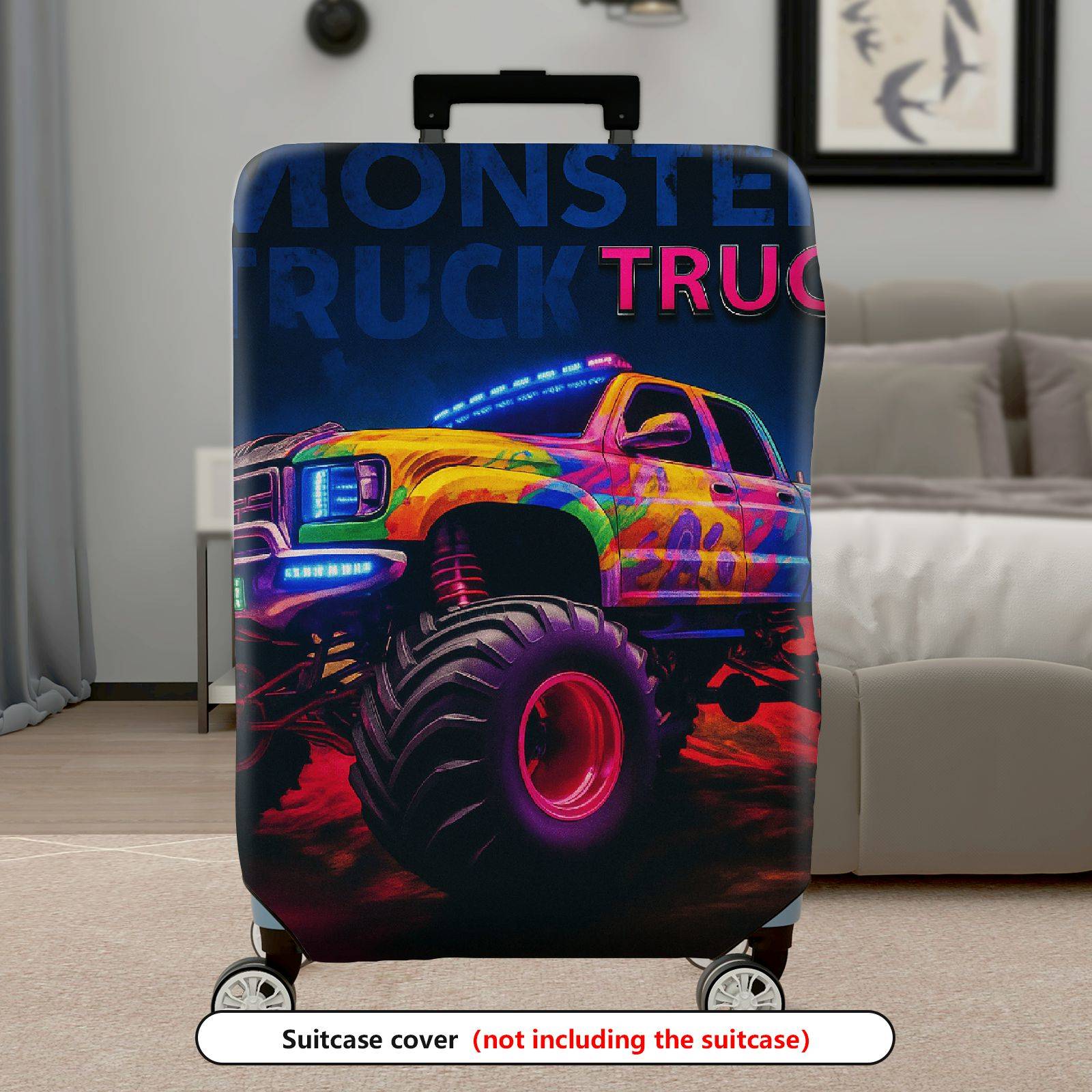 1-Piece Truck Colorful Night Glow Artistic Graphic  Suitcase Luggage Cover, Stretch Protective Sleeve