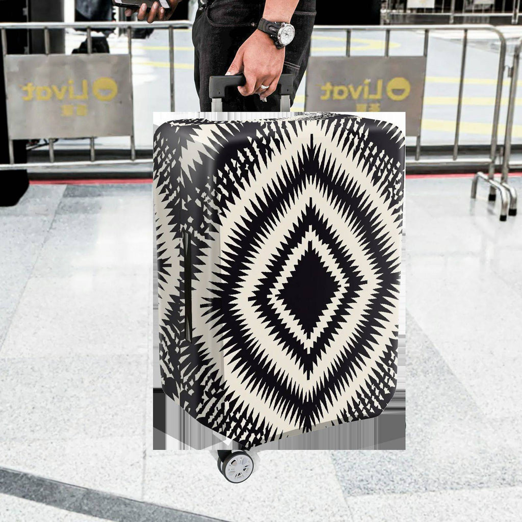 1-Piece Tribal Geometric Diamond Pattern Black White  Suitcase Luggage Cover, Stretch Protective Sleeve