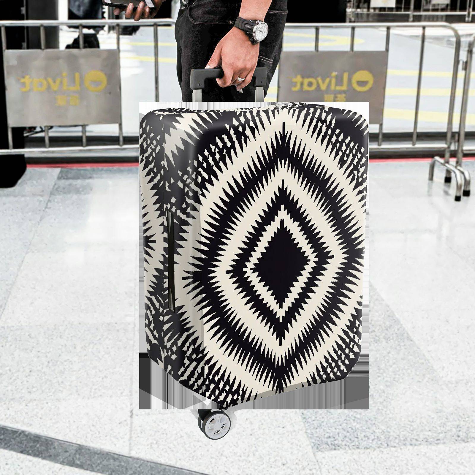 1-Piece Tribal Geometric Diamond Pattern Black White  Suitcase Luggage Cover, Stretch Protective Sleeve