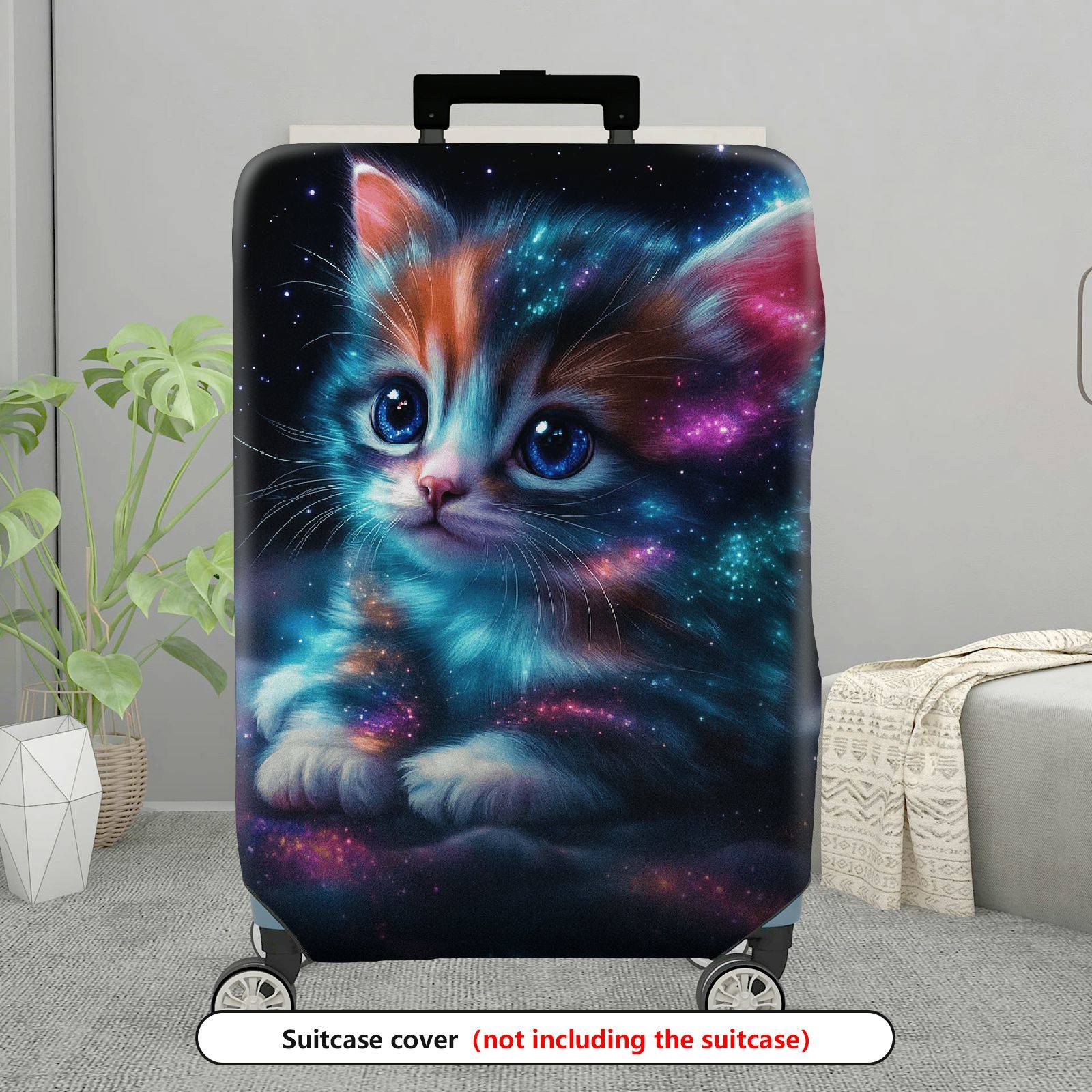 1-Piece Galaxy Cat Cosmic Space Kitten Starry Whiskers Nebula  Suitcase Luggage Cover, Stretch Protective Sleeve