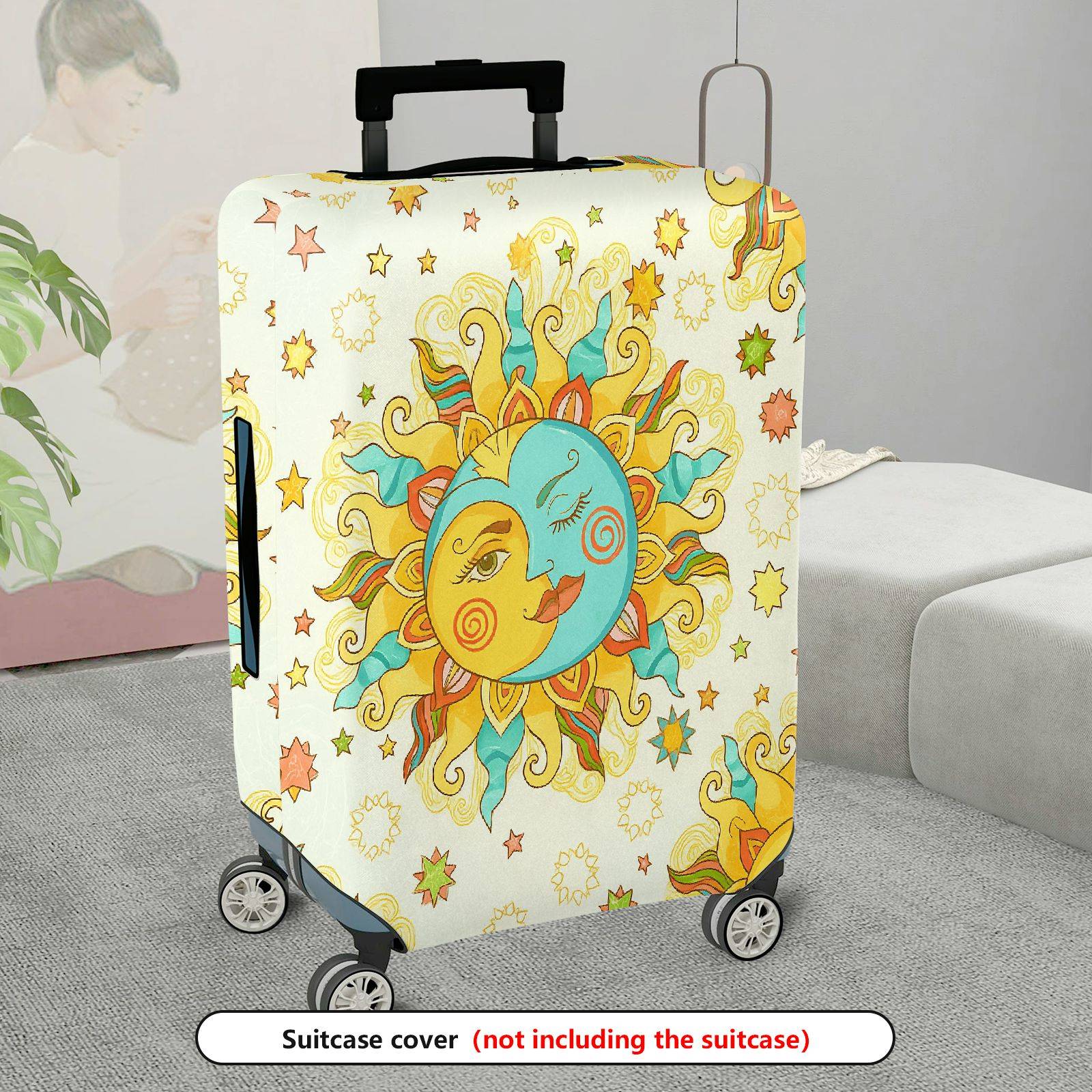 1-Piece Sun Moon Star Astrology Zodiac Abstract Artistic  Suitcase Luggage Cover, Stretch Protective Sleeve